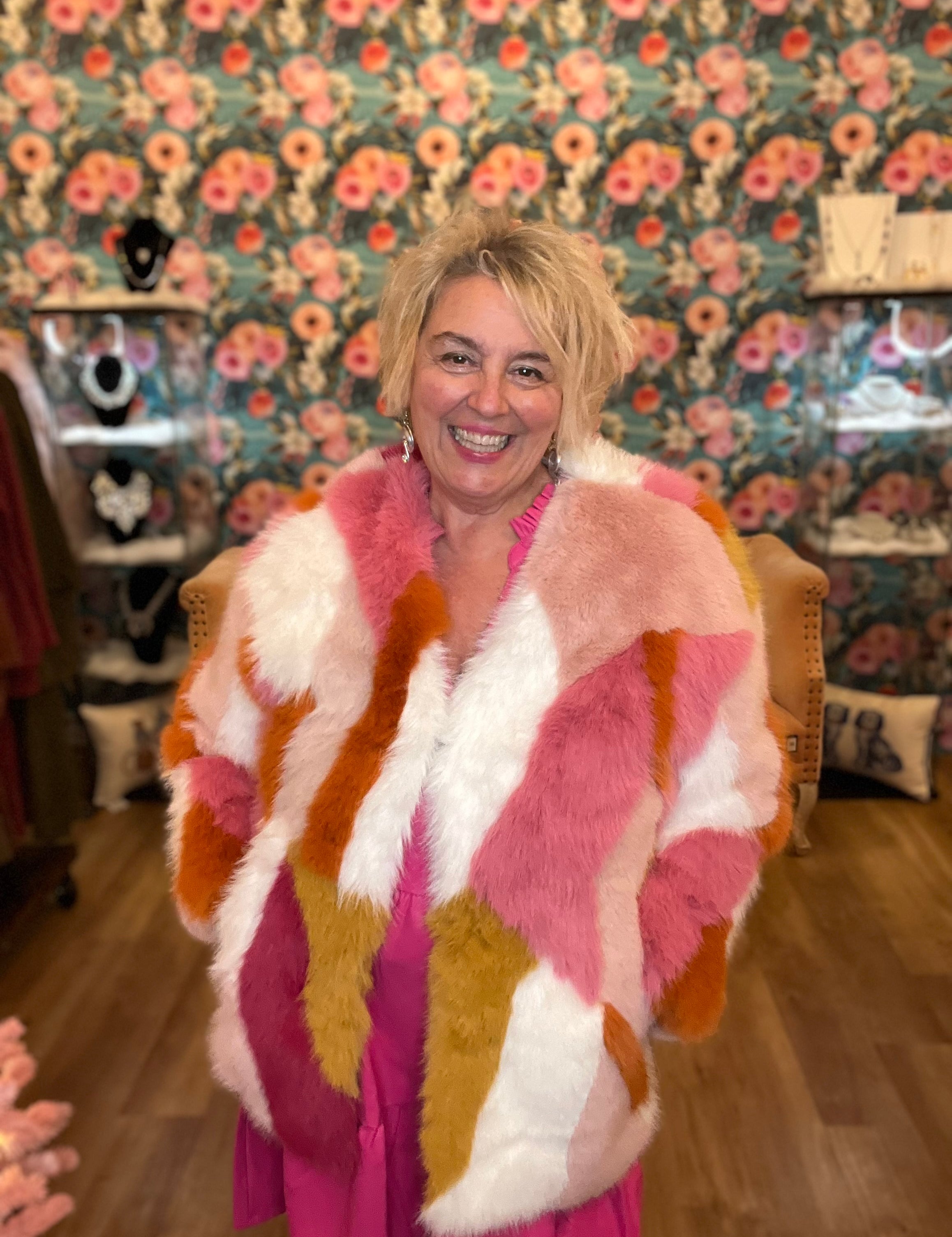 Pretty Patchworks Faux Fur Jacket