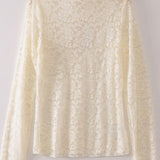Ivory High Neck Fitted Sheer Mesh Top