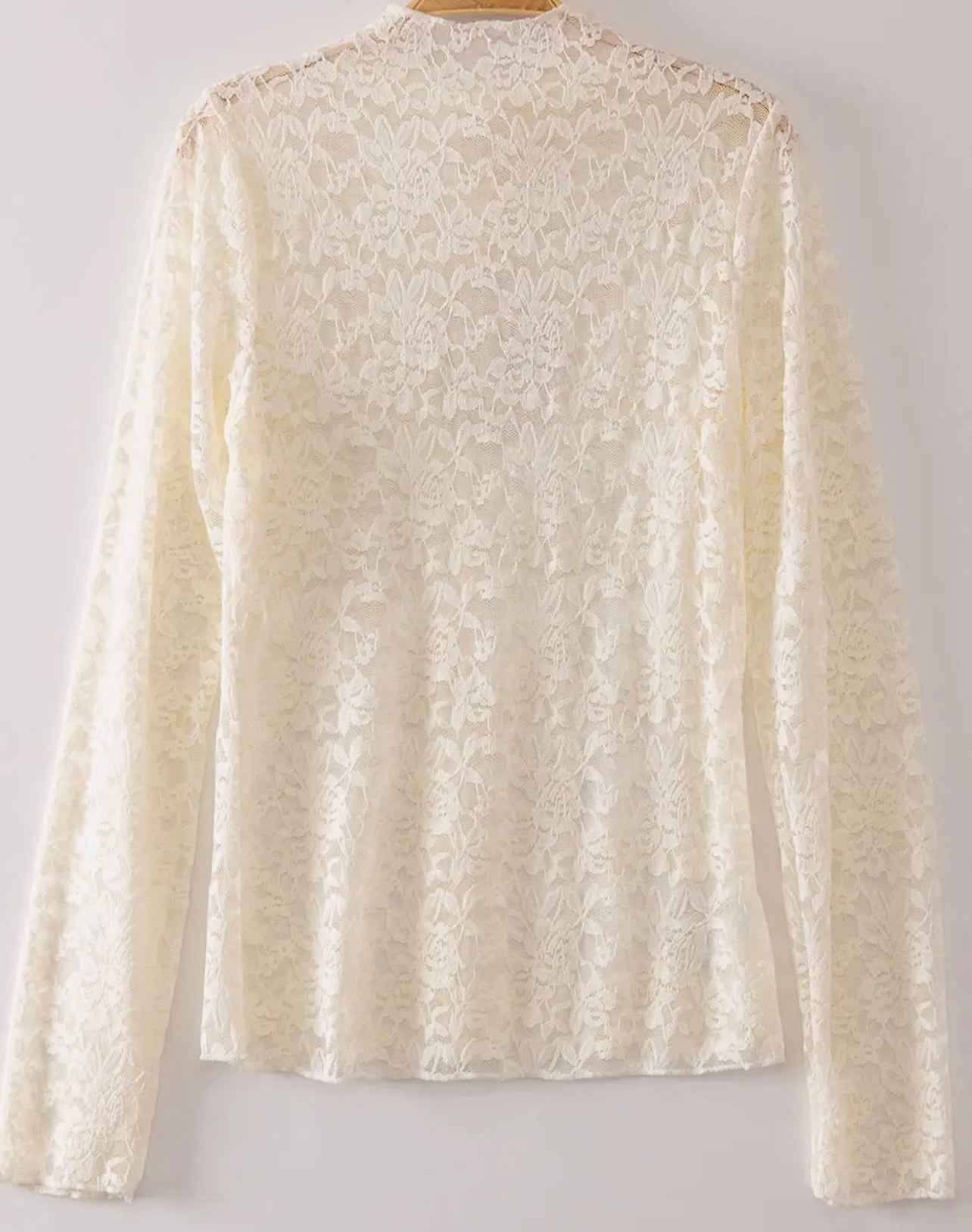 Ivory High Neck Fitted Sheer Mesh Top
