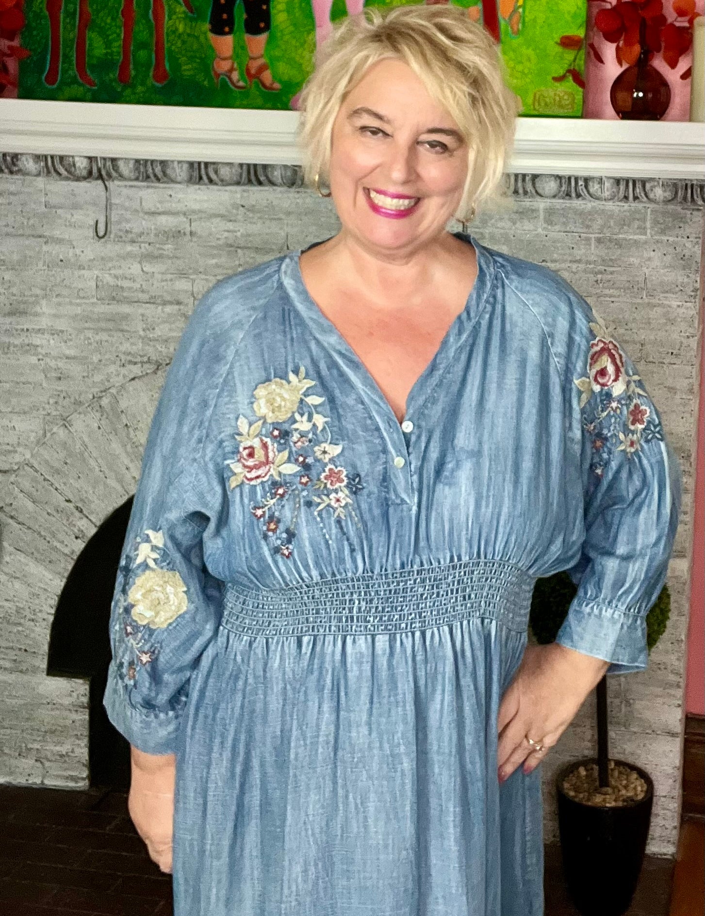 Samara Chambray Embroidered Dress