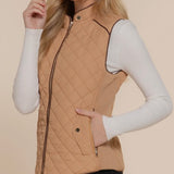 Suede Piped Quilted Vest
