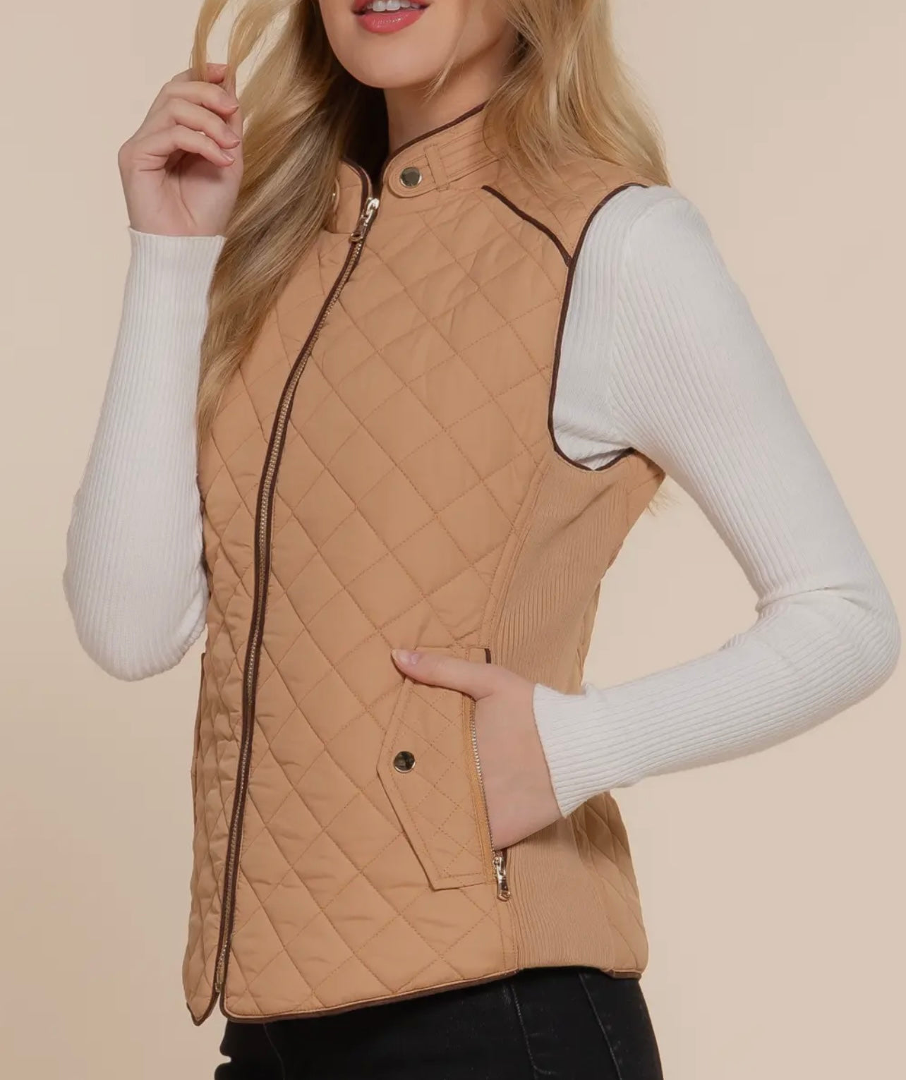 Suede Piped Quilted Vest