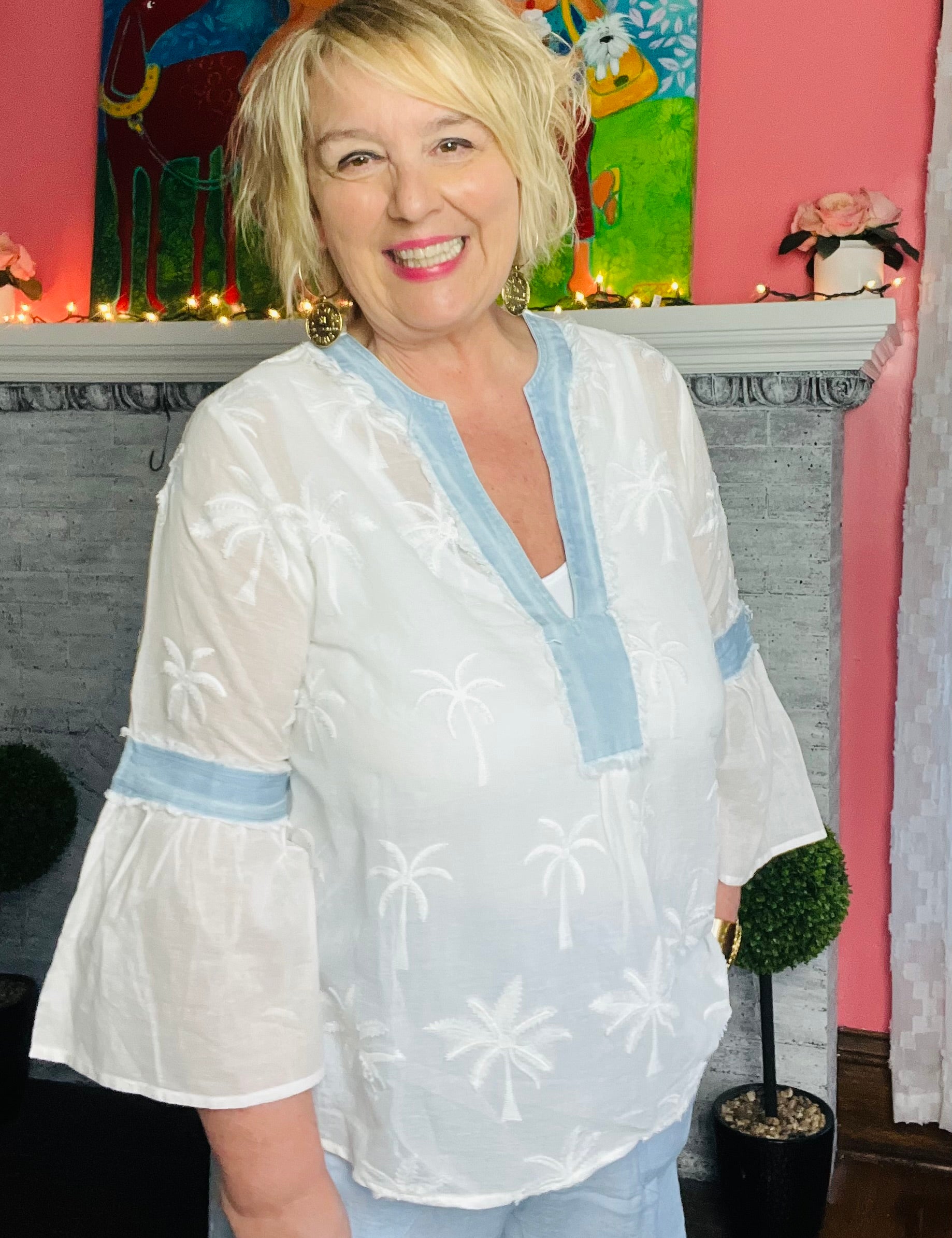 Crisp White & Denim Italian Blouse