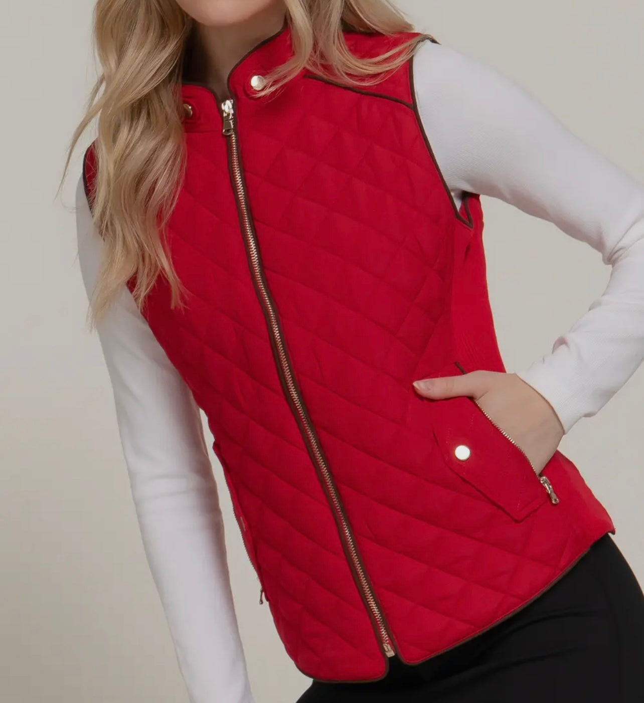 Suede Piped Quilted Vest