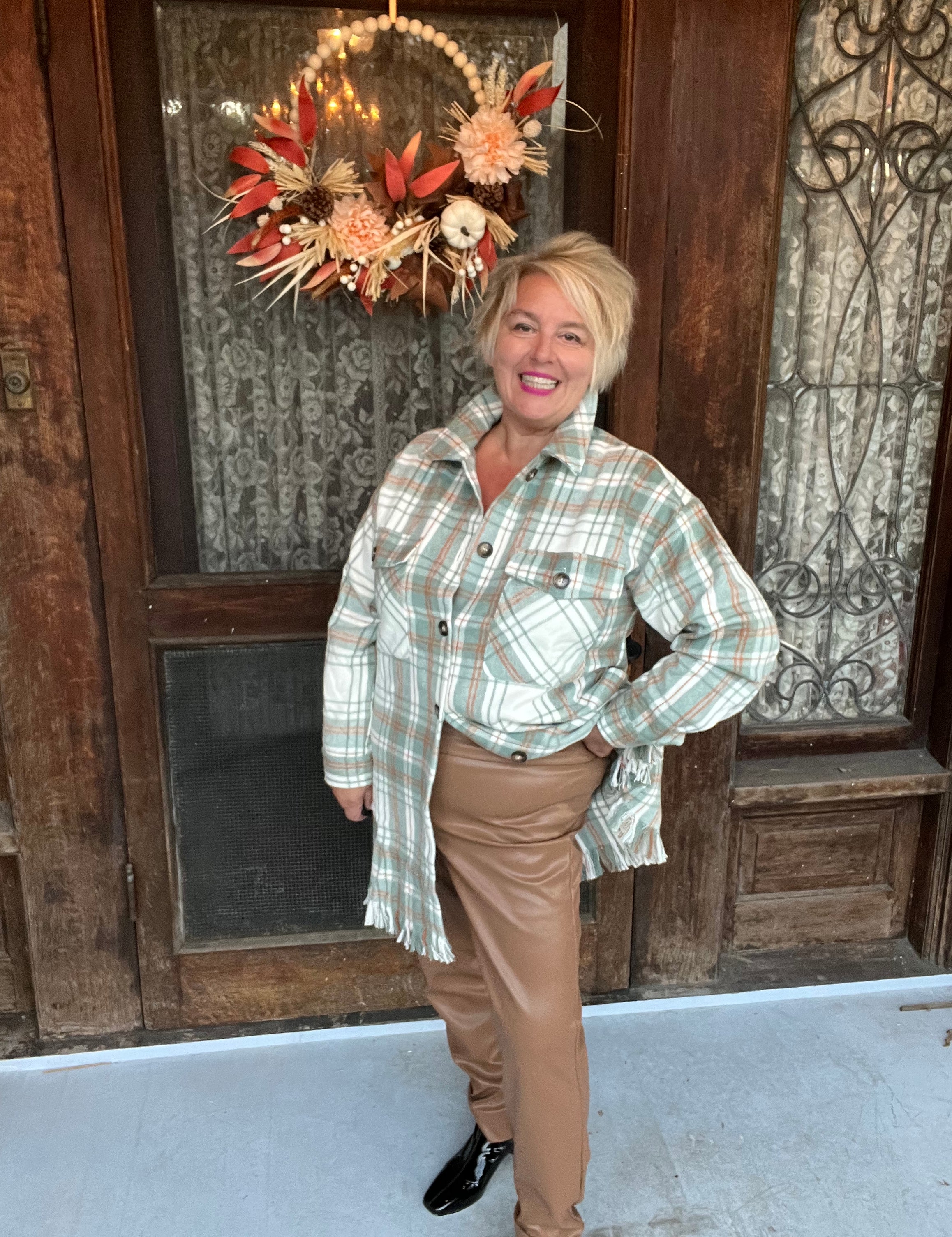 Retired Joseph Ribkoff - Nutmeg Slim Fit Leather Pant