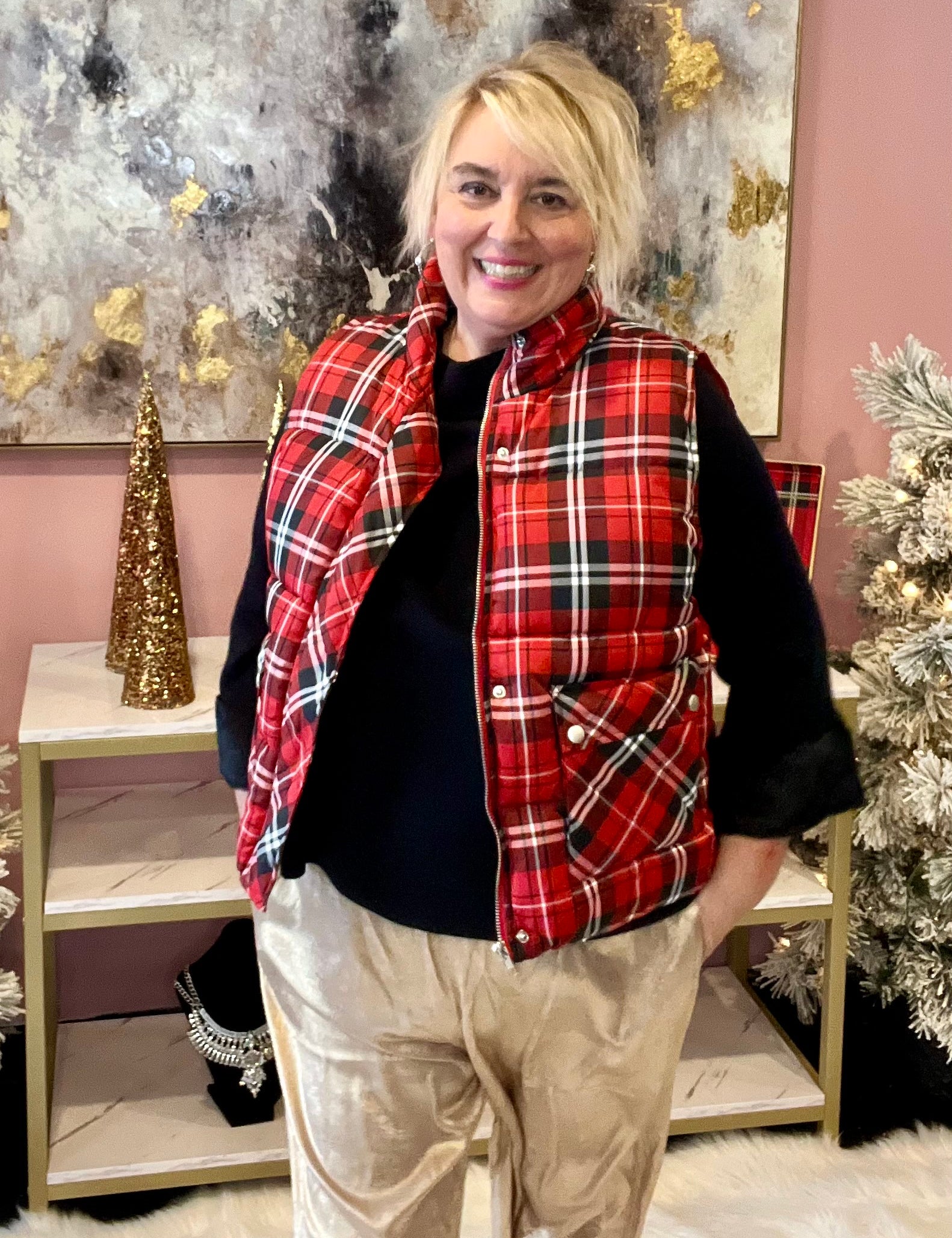 Bundle Up Plaid Puffer Vest