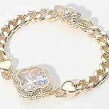14K Gold Plated Clear CZ Quatrefoil Stone Pointed Magnetic Bracelet