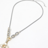 14K Gold Plated Two Tone CZ Pave Open Quatrefoil Mother of Pearl Floral Charm Pendant Necklace