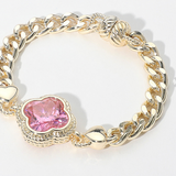 14K Gold Plated Pink CZ Quatrefoil Stone Pointed Magnetic Bracelet