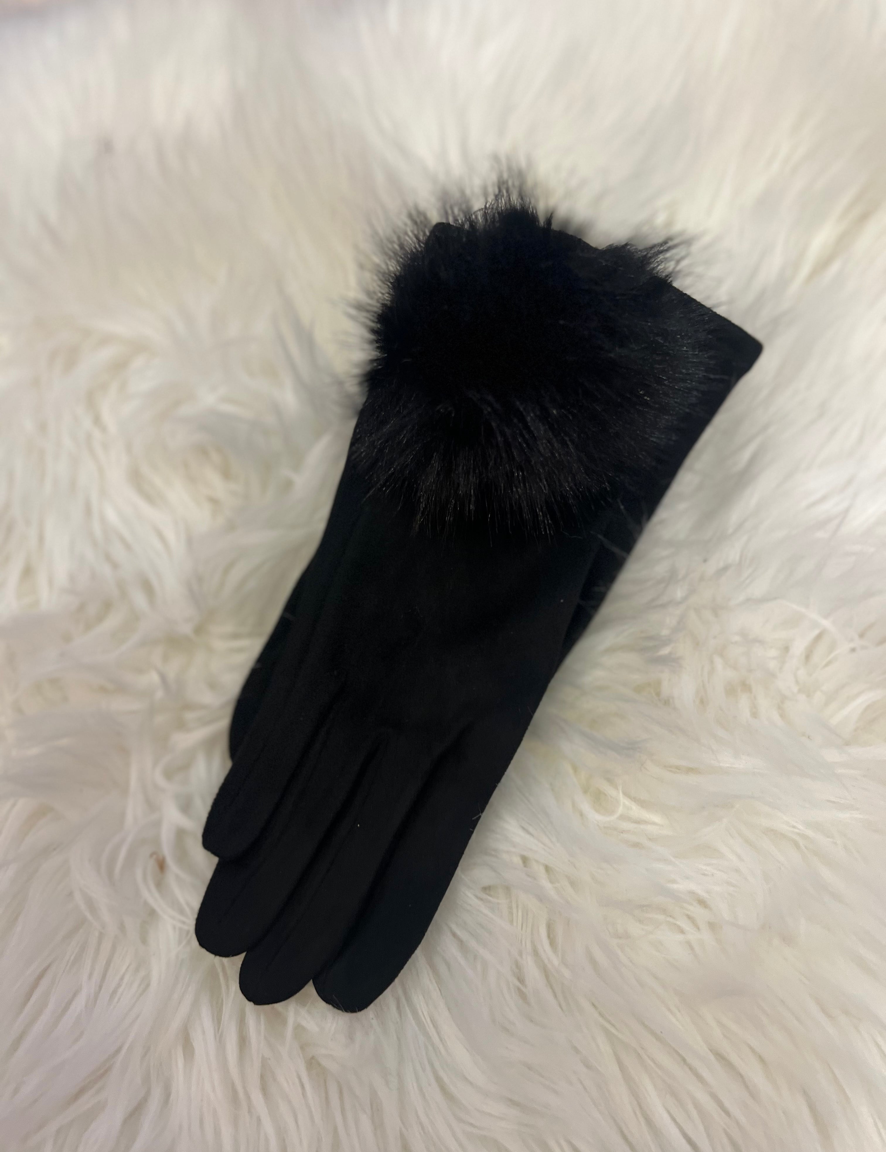 Suede Faux Fur Puffball Glove