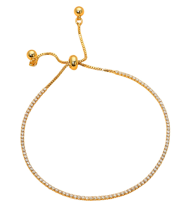 18K Gold Dipped Dainty Tennis Chain Adjustable Cinch Pull Tie Bracelet