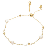 18K Gold Dipped Pearl Metal Ball Bead Chain Adjustable Cinch Pull Tie Bracelet