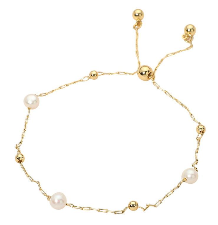 18K Gold Dipped Pearl Metal Ball Bead Chain Adjustable Cinch Pull Tie Bracelet