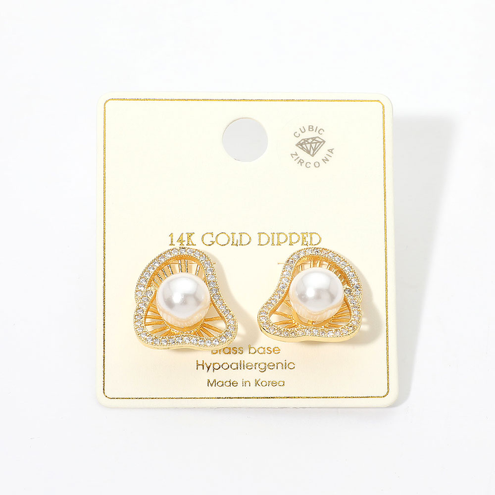 14K Gold Dipped Radiant Pearl Burst CZ Stud Earrings