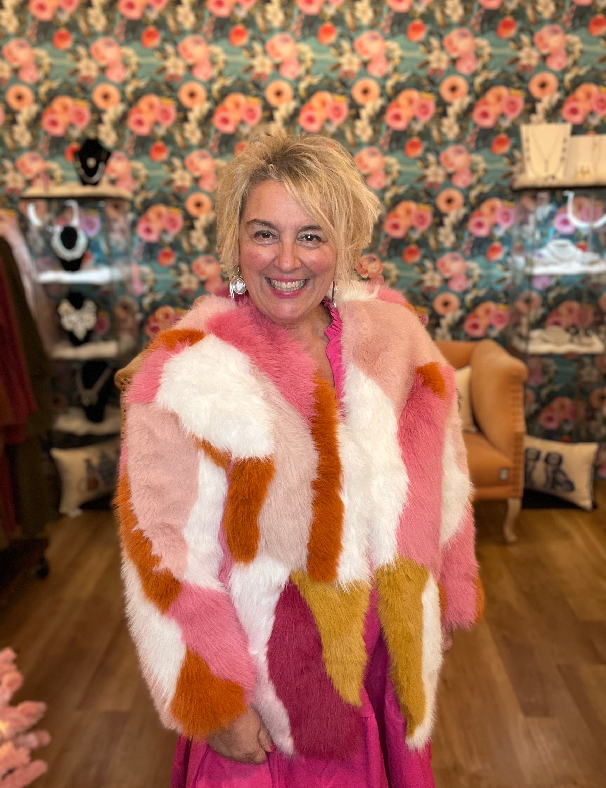 Pretty Patchworks Faux Fur Jacket