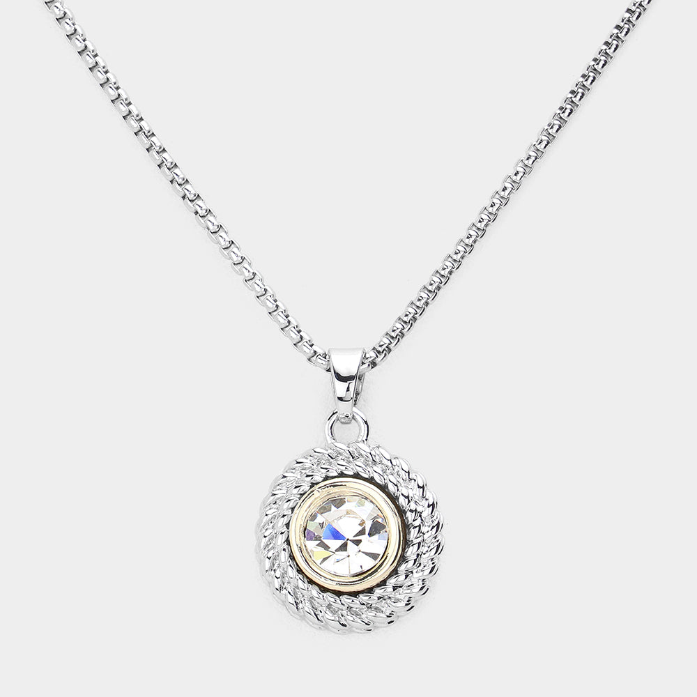 Round Stone Accented Pendant Necklace