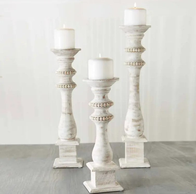 Wood Beaded Candlesticks by Mudpie