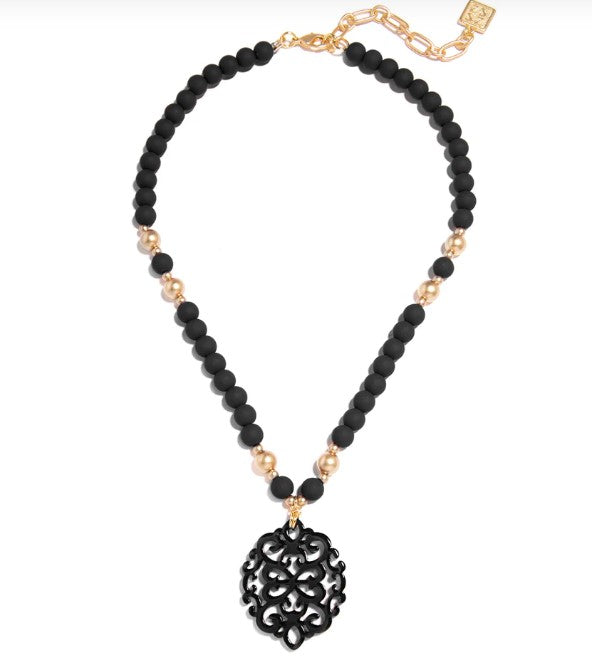 *Zenzii - Damask Pendant Beaded Collar Necklace