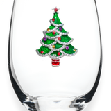 Christmas Tree Jeweled Stemless Wine Glass