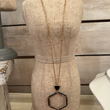 Triangle Stone & Hexagon Long Necklace