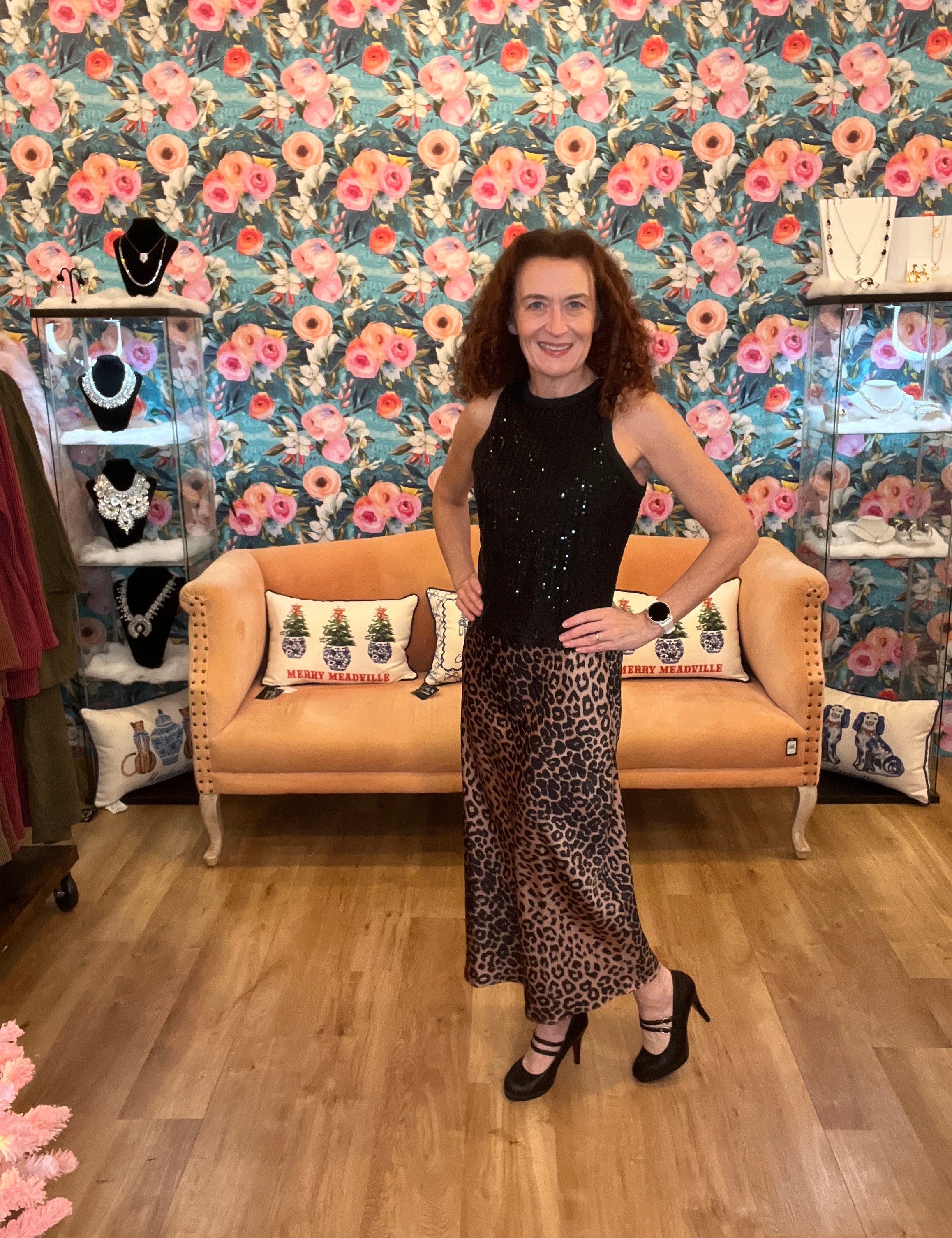 Leopard Satin Midi Skirt