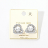White Gold Dipped Radiant Pearl Burst CZ Stud Earrings