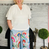 Boho Chic Faux Denim/Embroideree Dress Pant