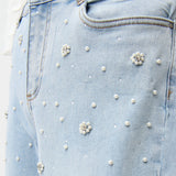 Joseph Ribkoff Wide Leg Jeans With Pearl and Rhinestones