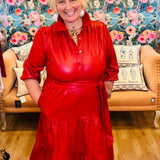 Rich Red Faux Leather Dress