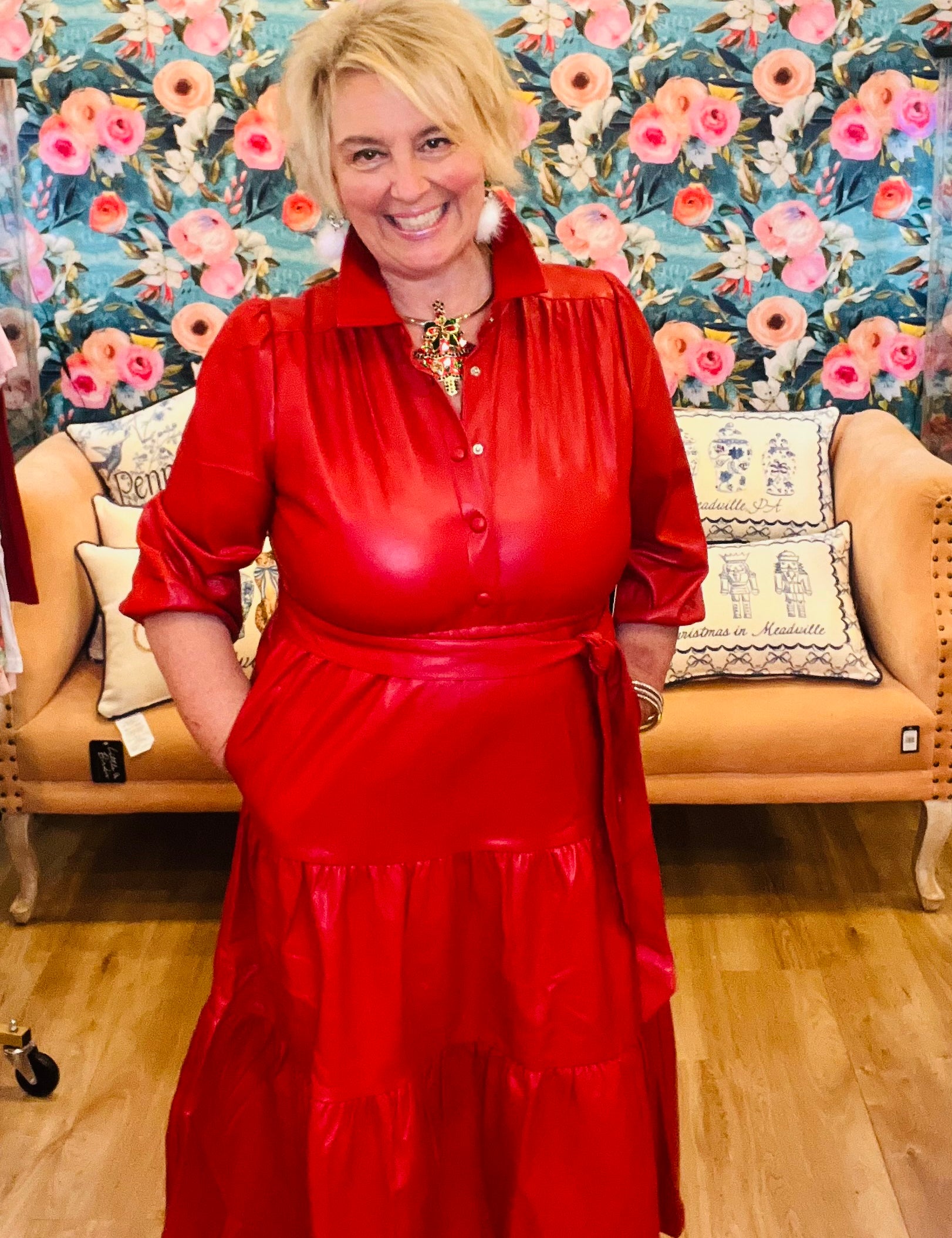 Rich Red Faux Leather Dress