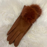 Suede Faux Fur Puffball Glove