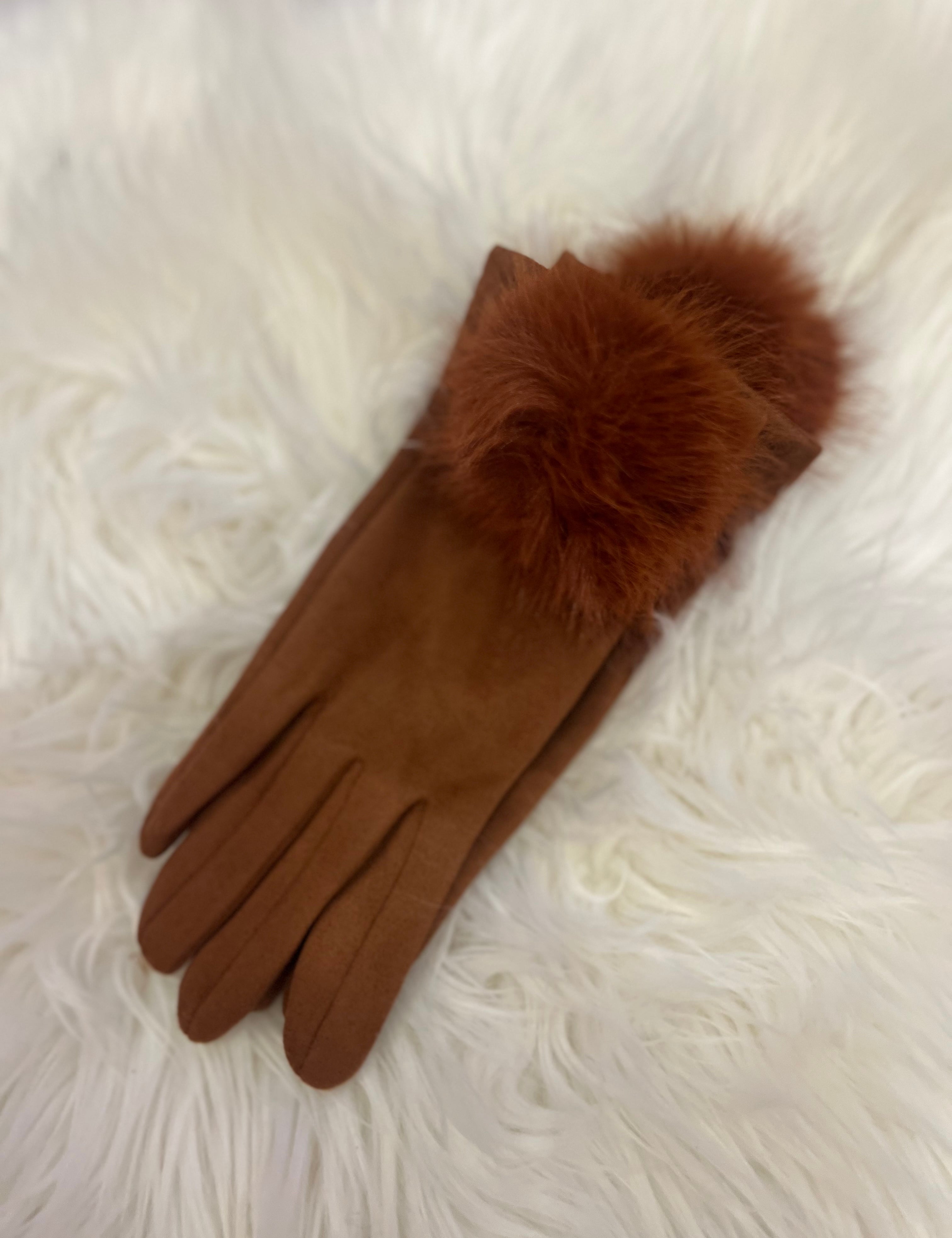 Suede Faux Fur Puffball Glove