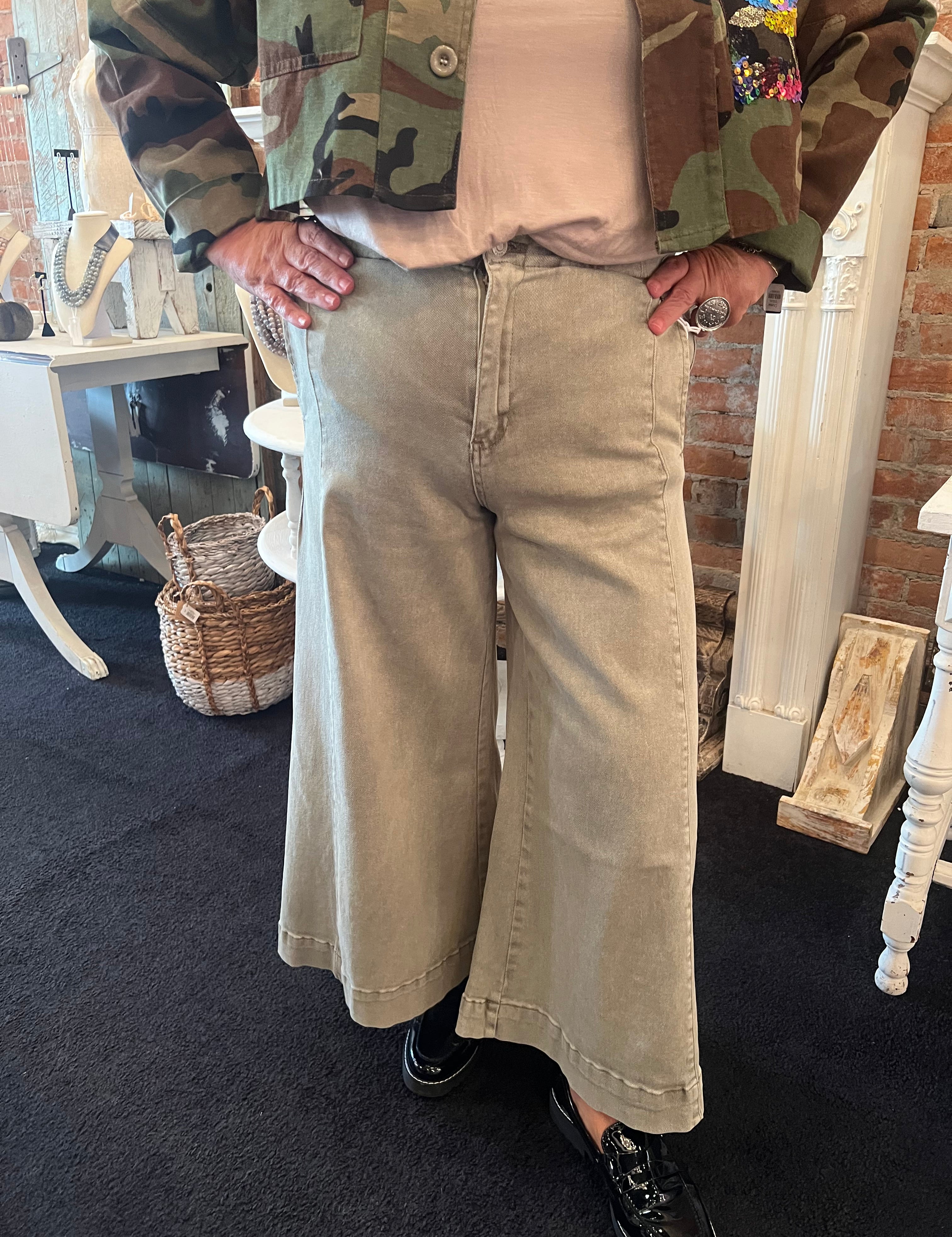 Olive Crazy Gaucho Jeans