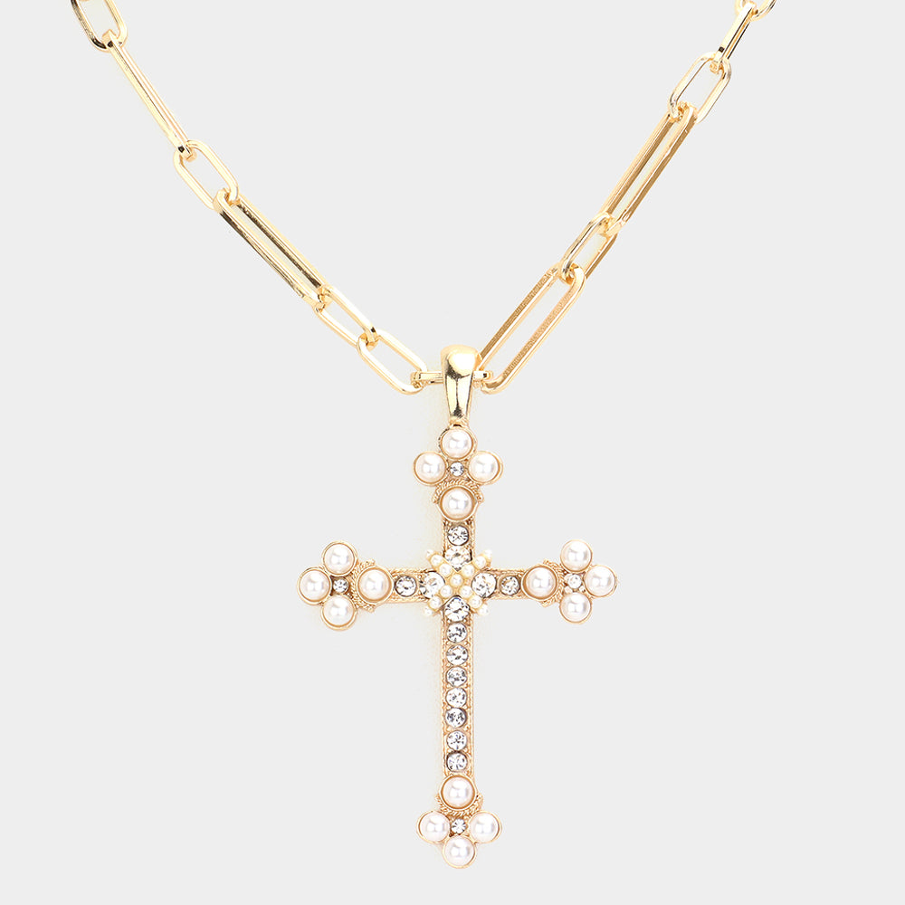 Stone Accented Cross Necklace