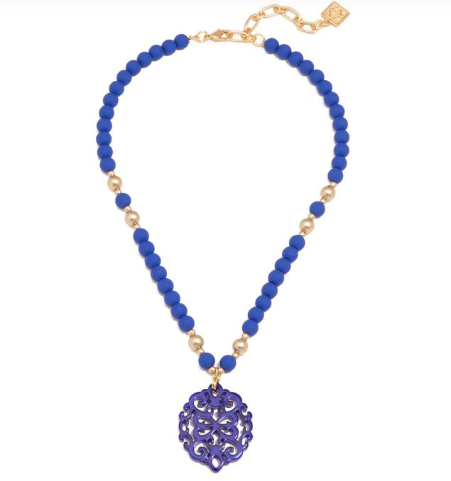 *Zenzii - Damask Pendant Beaded Collar Necklace