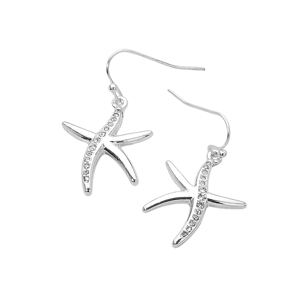 Stone Paved Starfish Dangle Earrings