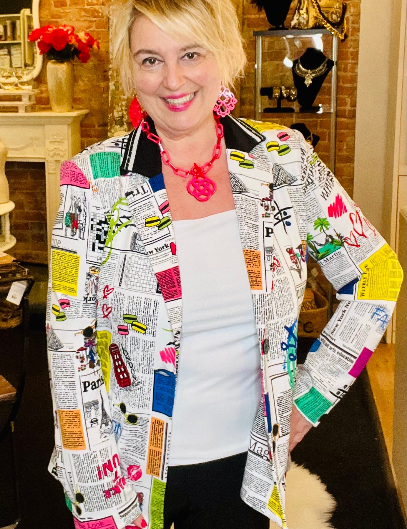 Joseph Ribkoff - Colorful Newspaper Print Blazer