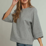 Grey Bling Beaded Scallop Sleeve Top