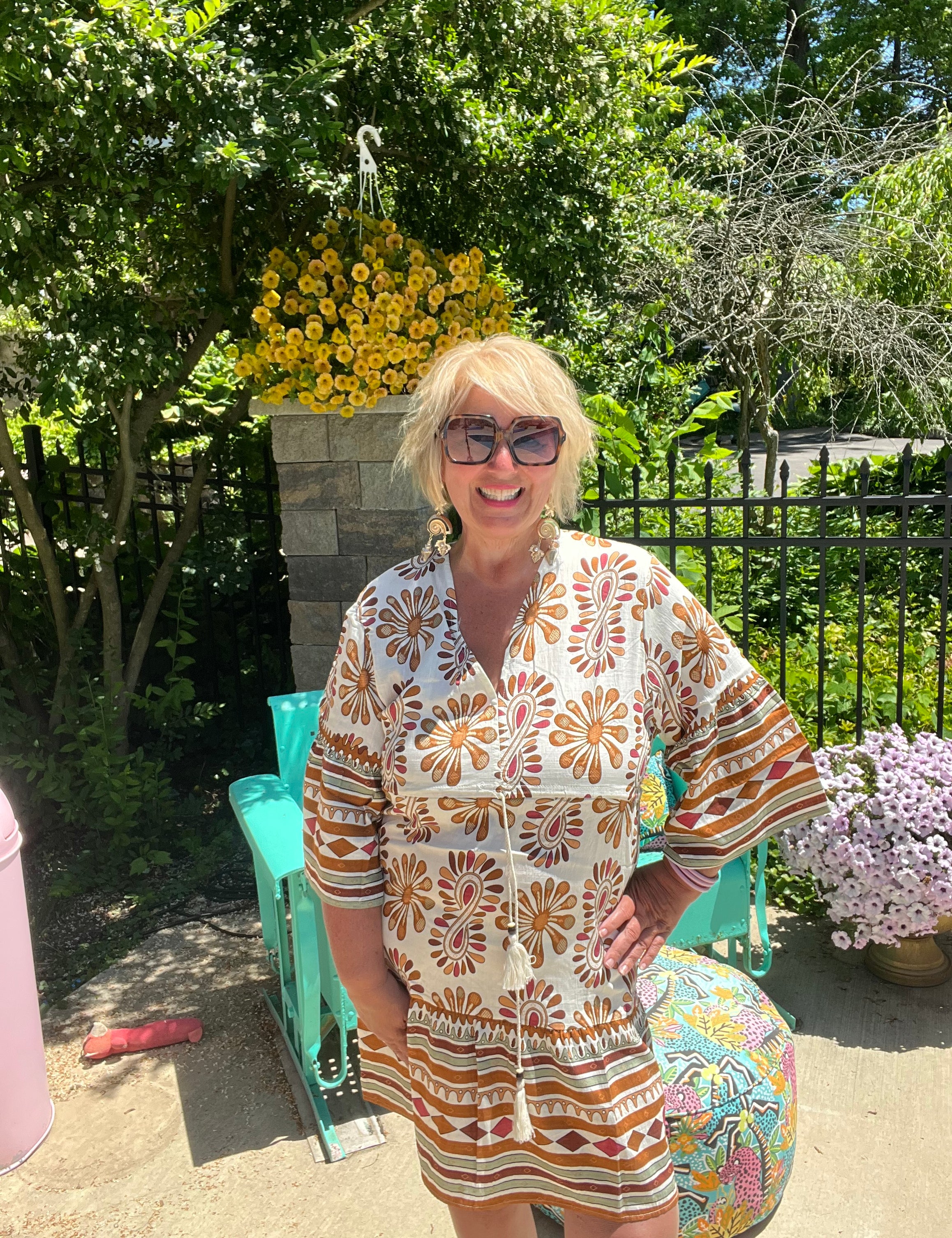 Orange Floral Boho Tunic Dress