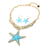 Chunky Glittered Resin Torquoise Starfish Pendant Statement Necklace (Copy)