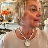 Pearl Rhinestone Crusted Coin Necklace