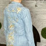 **Fia Chambray Embroidered Shirt Dress