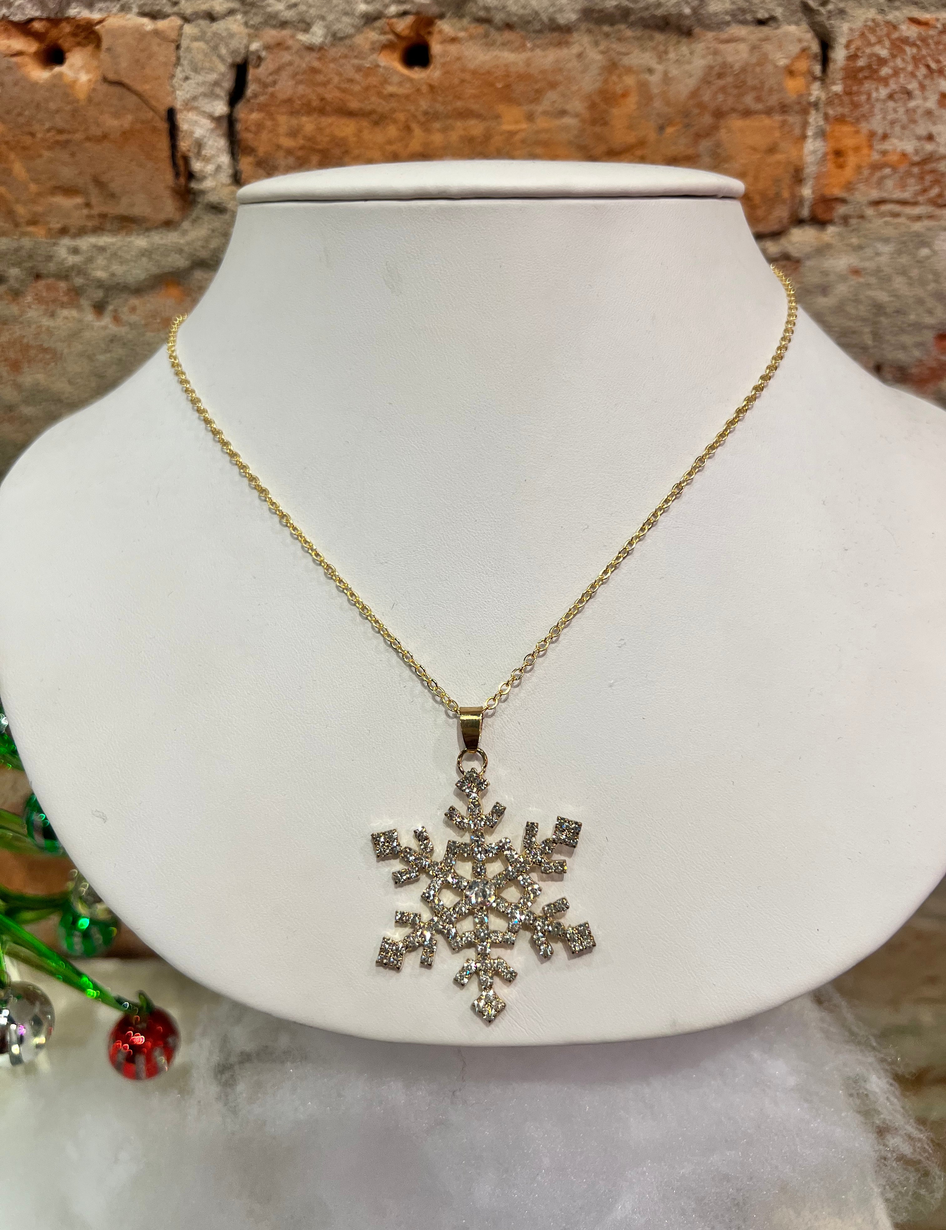 Gold Glittering Snowflake Necklace