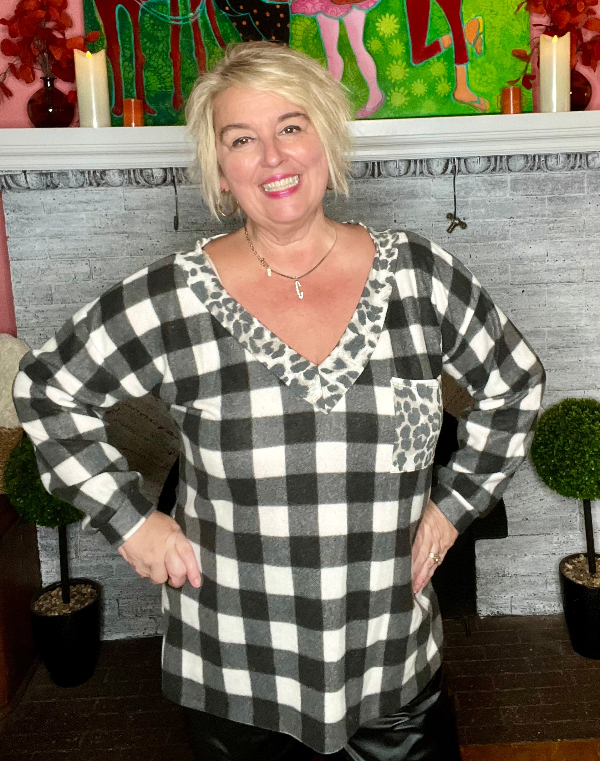 Wild About Plaid Contrast Top