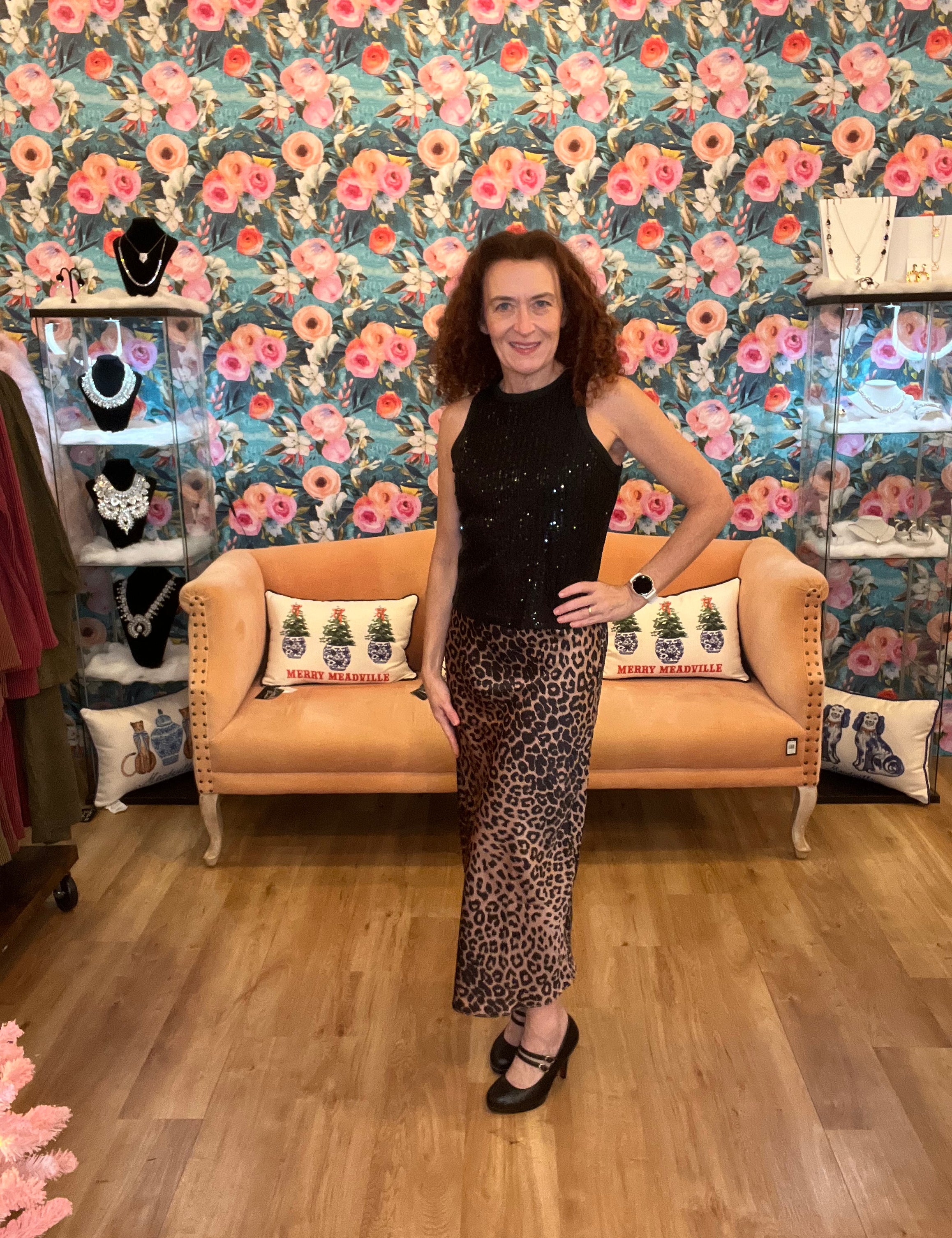 Leopard Satin Midi Skirt