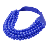 Royal Blue Pearl Beaded Multi Layered Faux Leather Magnetic Necklace