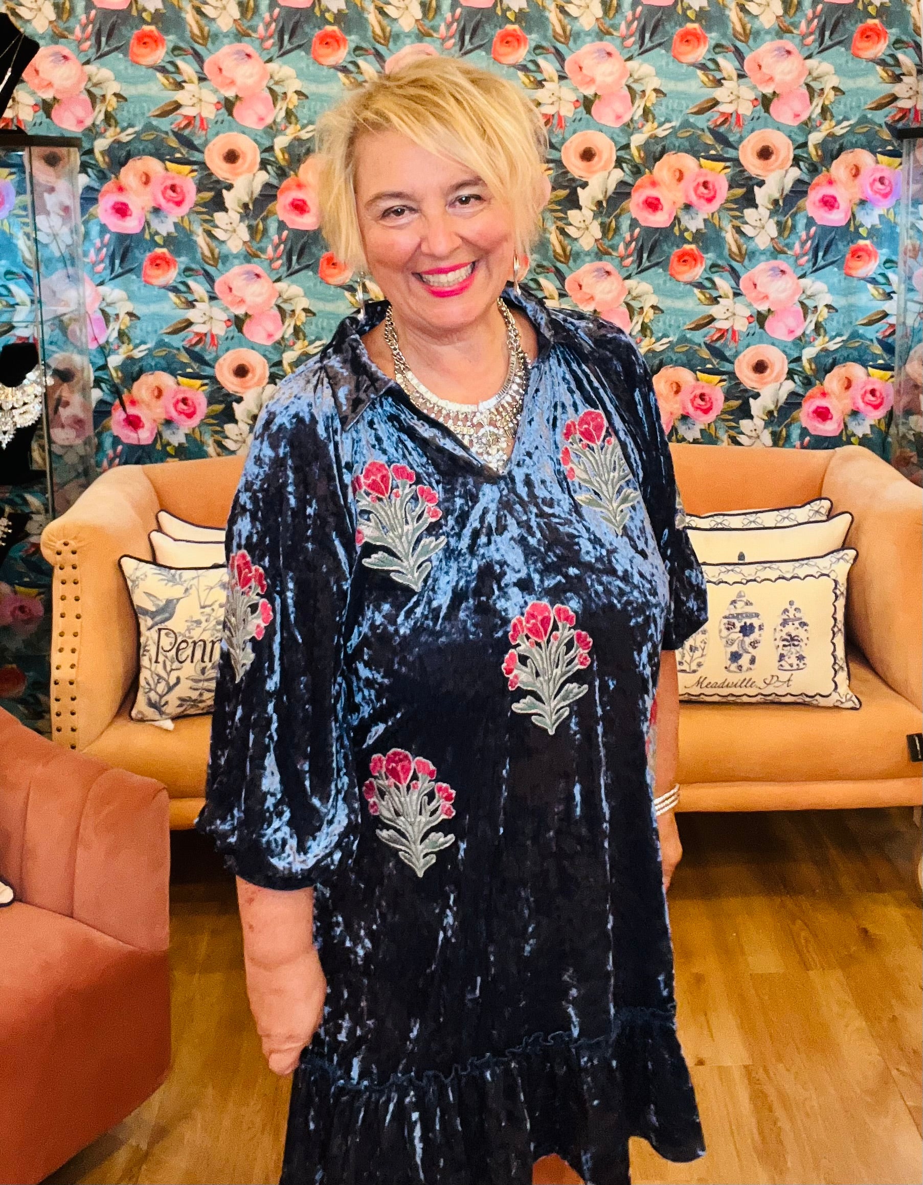 Velvet Floral Embroidered Dress