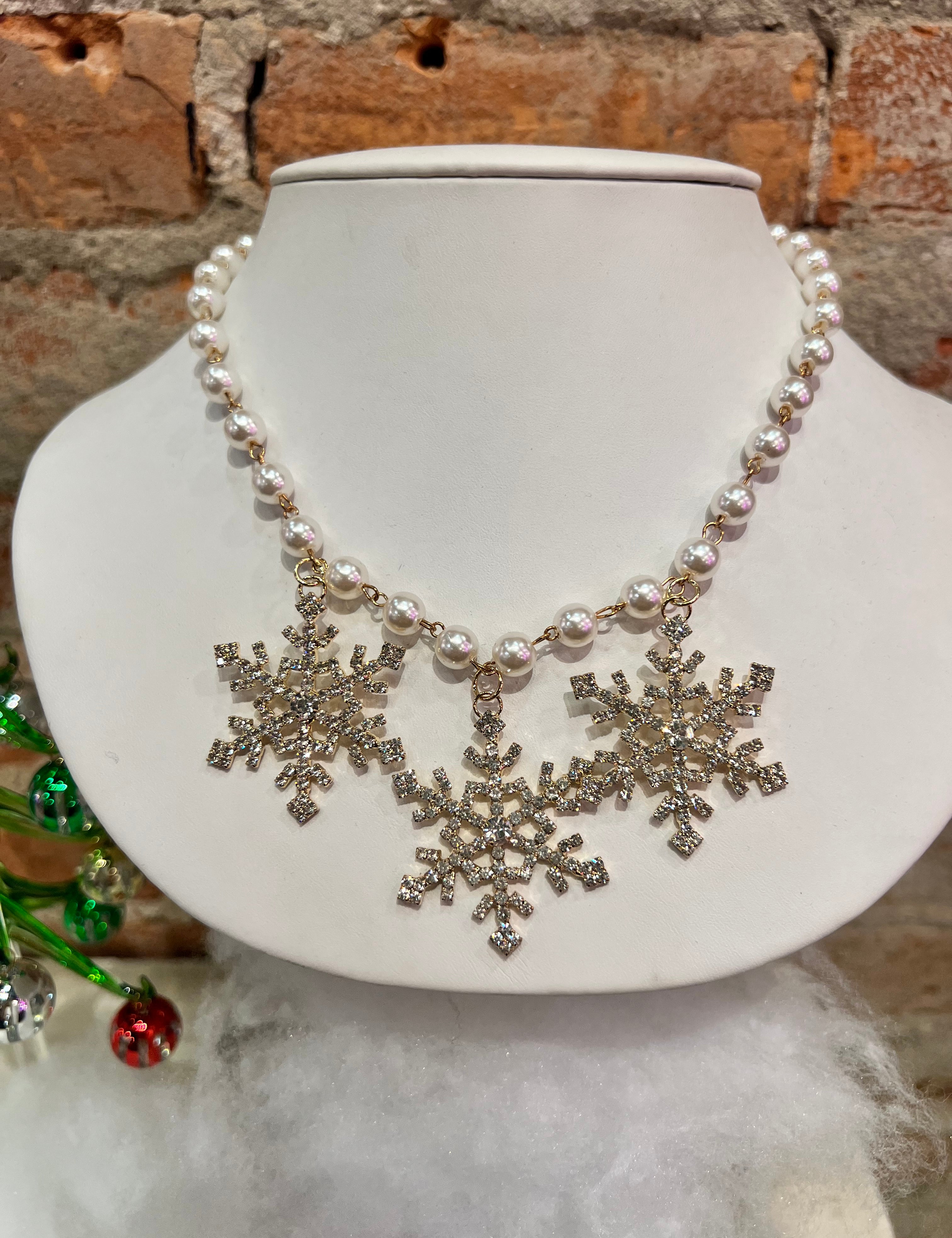 Triple Snowflake Pearl Necklace