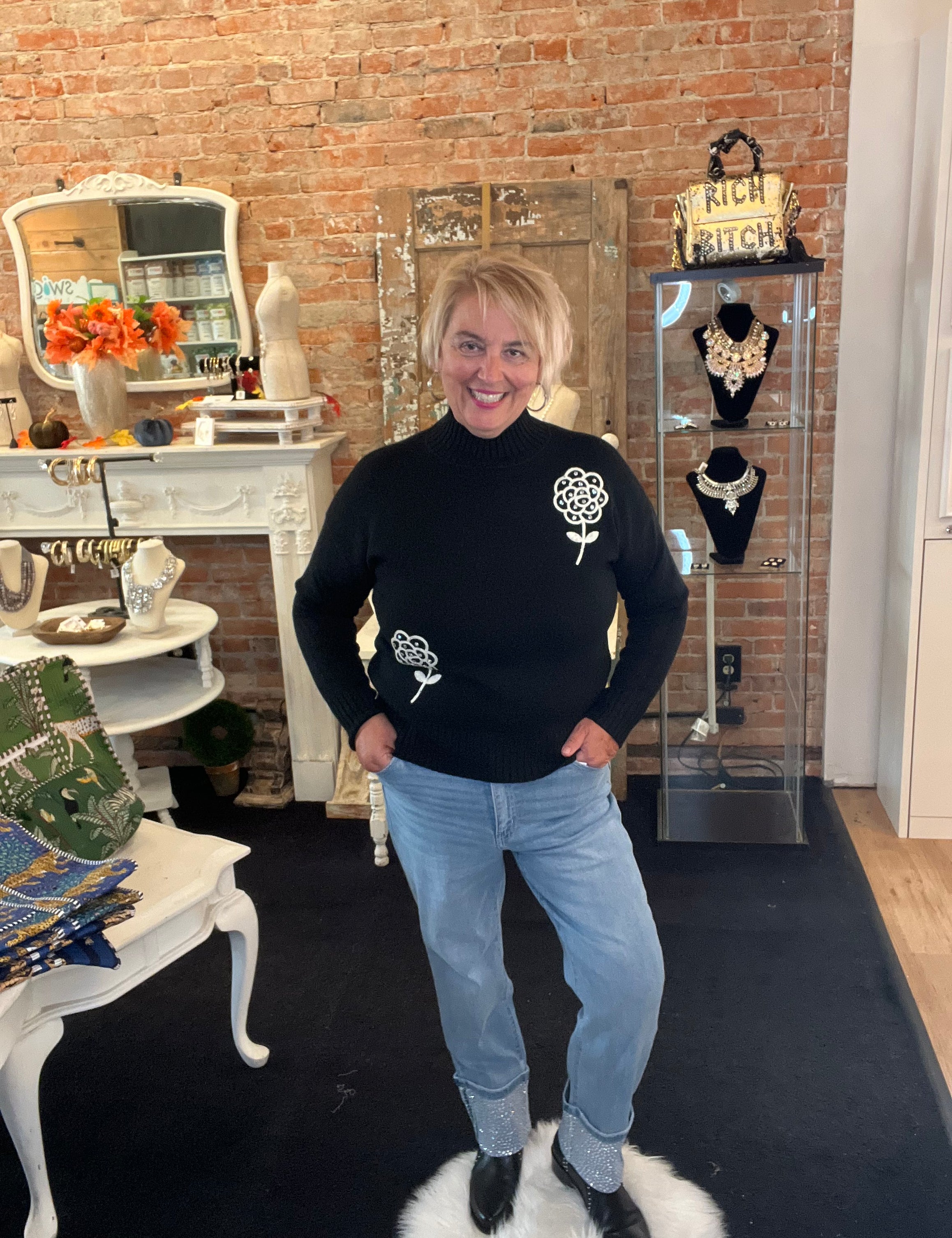 Pretty Posy Rhinestone Sweater