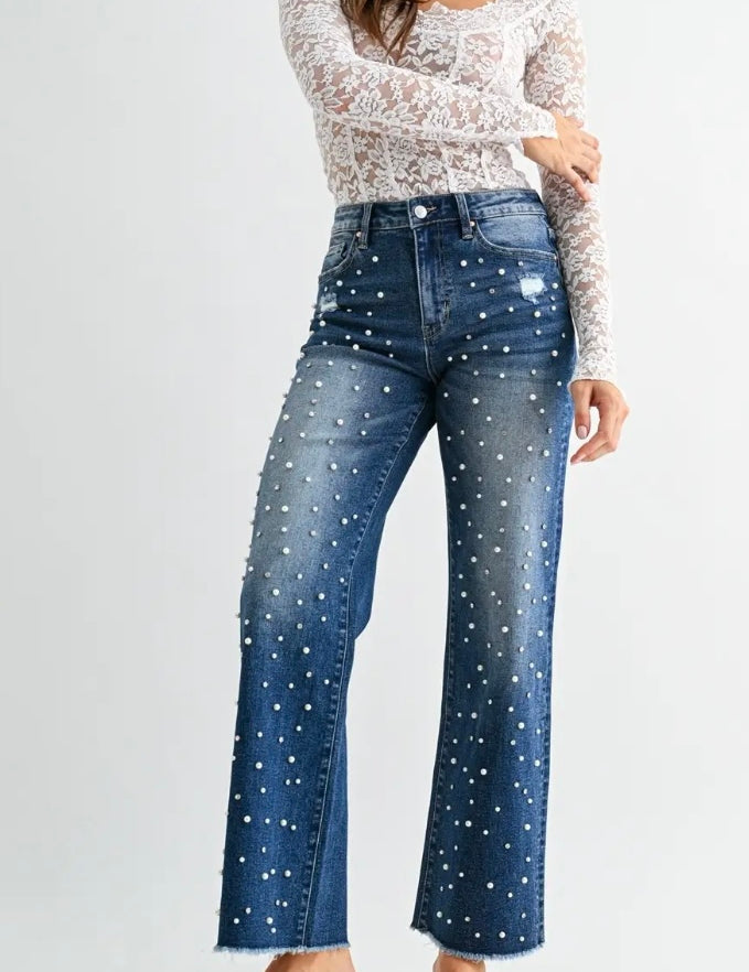 Mica High Rise Wide Leg W Embellishment